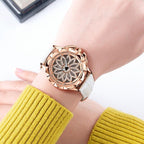 Luxury White Flower Womens Watch Analog Quartz Waterproof Wristwatches Elegant Leather Strap Modern Design Stevvex