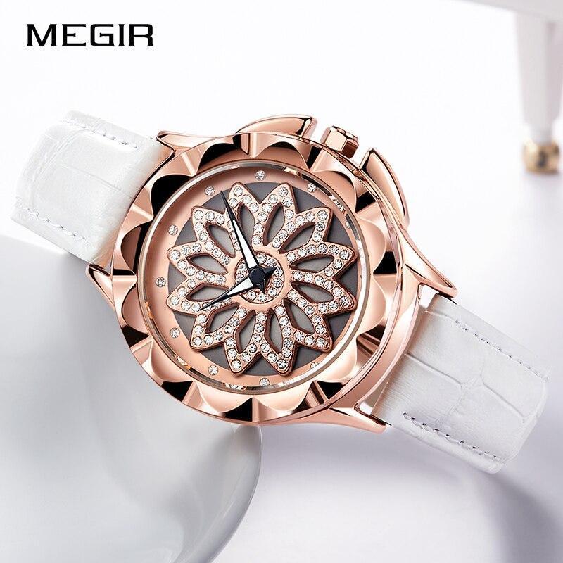 Luxury White Flower Womens Watch Analog Quartz Waterproof Wristwatches Elegant Leather Strap Modern Design Stevvex