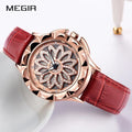 Luxury White Flower Womens Watch Analog Quartz Waterproof Wristwatches Elegant Leather Strap Modern Design Stevvex