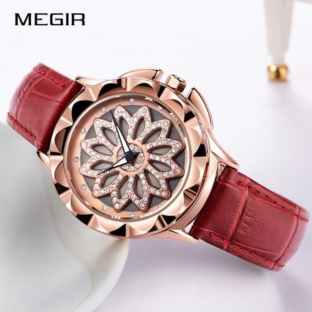 Luxury White Flower Womens Watch Analog Quartz Waterproof Wristwatches Elegant Leather Strap Modern Design Stevvex
