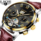 Business Men's Waterproof Watch With Chronometers Date Large Roman Numerals And Decorative Spiral Stevvex