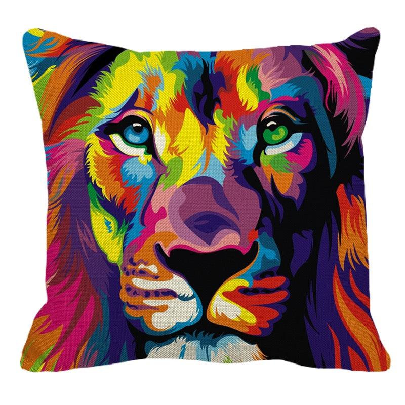 Male Lion Printing Linen Pillow Cover Lion Leo King Square Cushion Covers For Home Sofa Bed Chair Decoration Stevvex