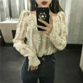 Mesh Pearls Shirts Strapless Lace Long Sleeve Gauze Stitching Blouse - SJB-DIAMOND ELITES