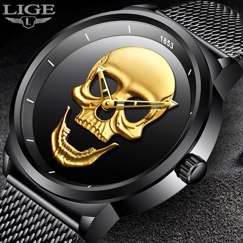 Men's Waterproof Stainless Steel Watch  3D Skull And Fluorescent Hands Unique Design Perfect Gift Stevvex