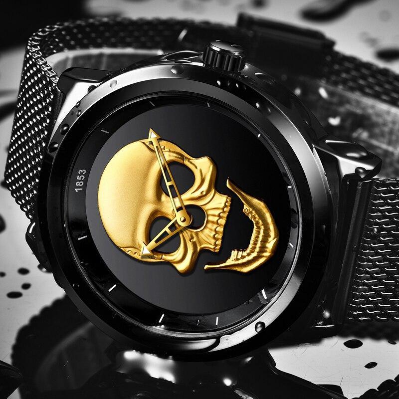 Men's Waterproof Stainless Steel Watch  3D Skull And Fluorescent Hands Unique Design Perfect Gift Stevvex
