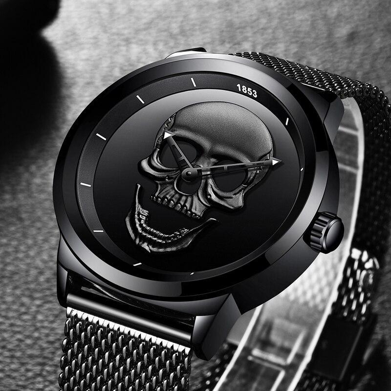 Men's Waterproof Stainless Steel Watch  3D Skull And Fluorescent Hands Unique Design Perfect Gift Stevvex
