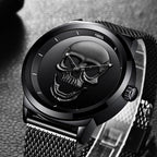 Men's Waterproof Stainless Steel Watch  3D Skull And Fluorescent Hands Unique Design Perfect Gift Stevvex