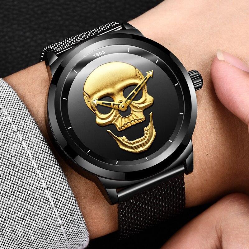 Men's Waterproof Stainless Steel Watch  3D Skull And Fluorescent Hands Unique Design Perfect Gift Stevvex