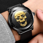Men's Waterproof Stainless Steel Watch  3D Skull And Fluorescent Hands Unique Design Perfect Gift Stevvex