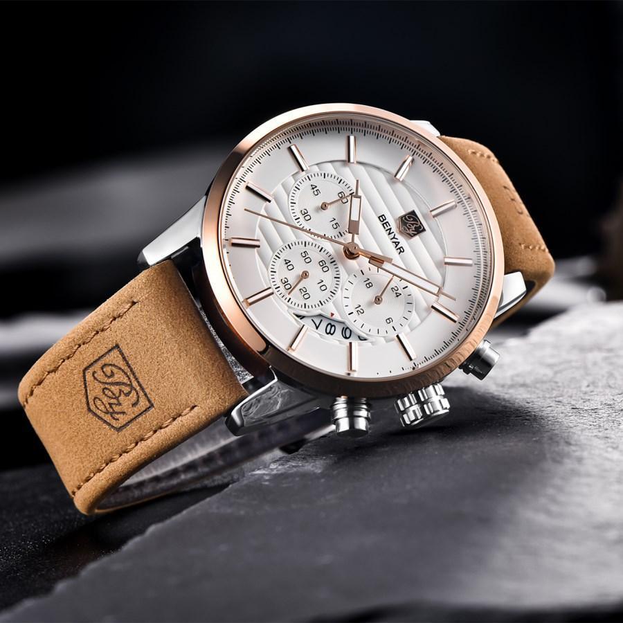 New Luxury Men Watches Chronograph Sports Watches Waterproof Casual Sport Leather Strap Quartz Men's Wrist Watch Stevvex