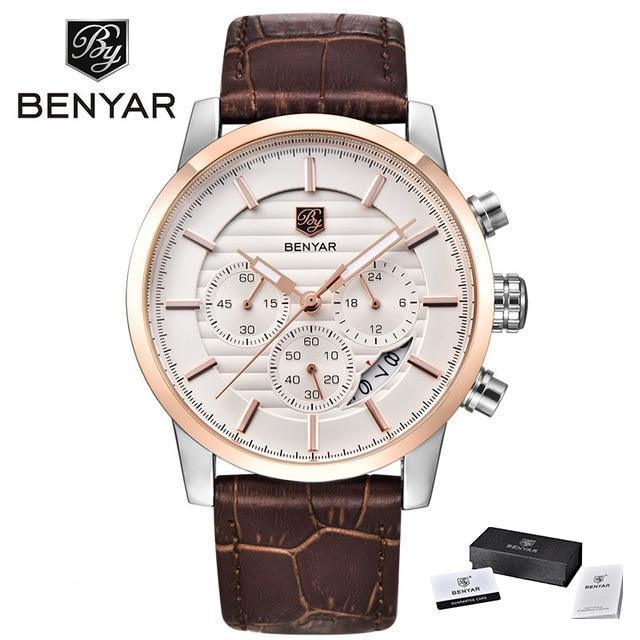 New Luxury Men Watches Chronograph Sports Watches Waterproof Casual Sport Leather Strap Quartz Men's Wrist Watch Stevvex