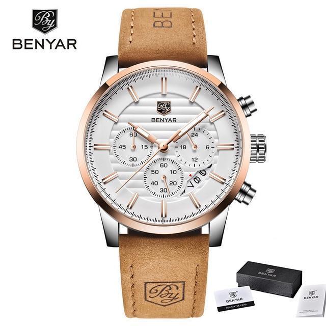 New Luxury Men Watches Chronograph Sports Watches Waterproof Casual Sport Leather Strap Quartz Men's Wrist Watch Stevvex
