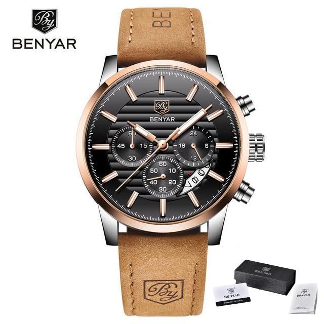 New Luxury Men Watches Chronograph Sports Watches Waterproof Casual Sport Leather Strap Quartz Men's Wrist Watch Stevvex