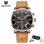 New Luxury Men Watches Chronograph Sports Watches Waterproof Casual Sport Leather Strap Quartz Men's Wrist Watch Stevvex
