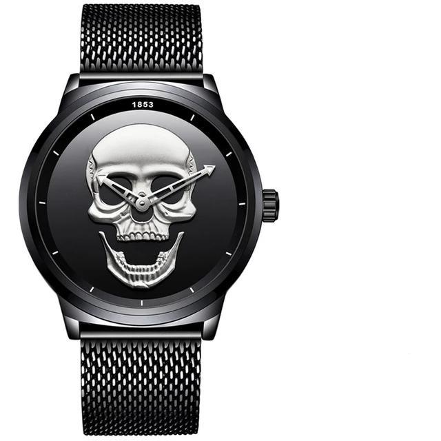 Men's Waterproof Stainless Steel Watch  3D Skull And Fluorescent Hands Unique Design Perfect Gift Stevvex