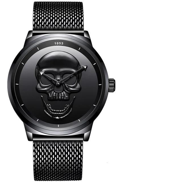 Men's Waterproof Stainless Steel Watch  3D Skull And Fluorescent Hands Unique Design Perfect Gift Stevvex