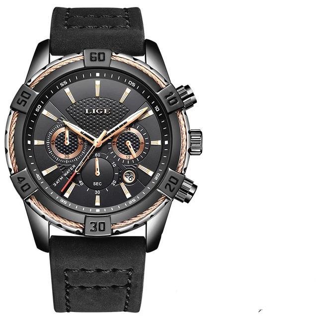 Men's Waterproof Watch With Chronometers Date Display Gold Detail Excellent Background Perfect Gift Stevvex