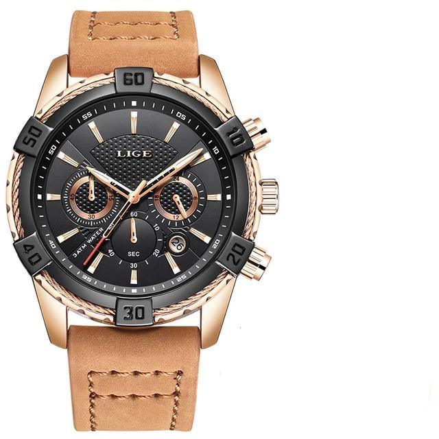 Men's Waterproof Watch With Chronometers Date Display Gold Detail Excellent Background Perfect Gift Stevvex