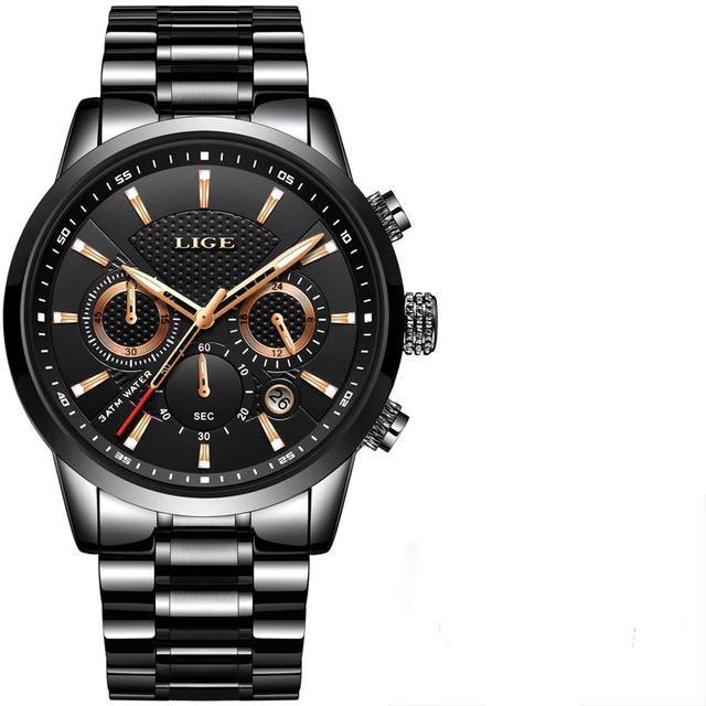 Men's Waterproof Watch With Chronometers Date Display Gold Detail Excellent Background Perfect Gift Stevvex