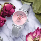 Women's Stylish Elegant Watch With Braided Steel Bracelet With Shiny Background Unique Design Perfect Gif