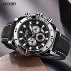 Men's Sports Multifunctional Quartz Watches Elegant Leather Strap Waterproof Modern Wristwatch For Men Stevvex