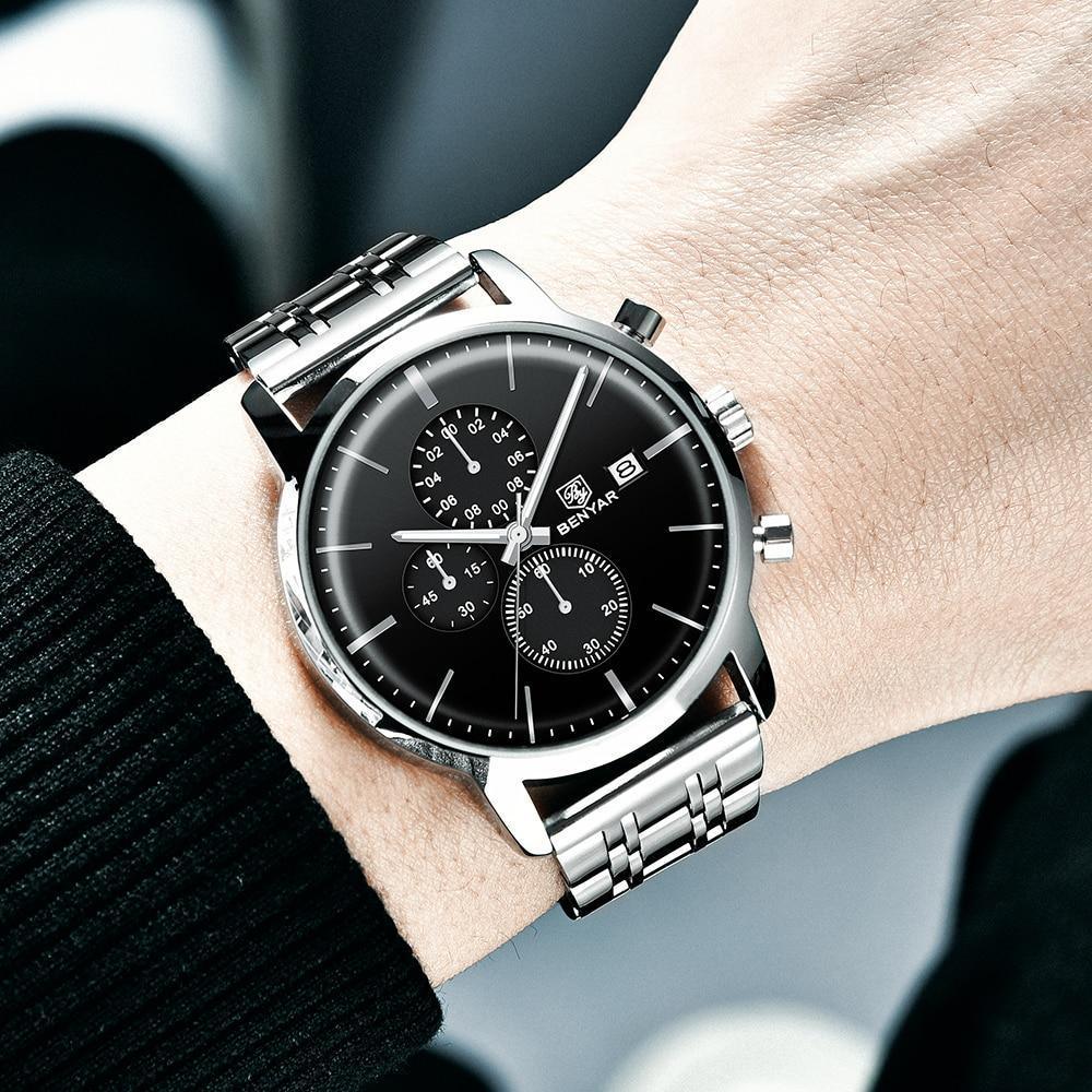 2021 New Business Men Watch Full Steel Quartz Luxury Casual Waterproof Leather Sports Male Wristwatch Stevvex
