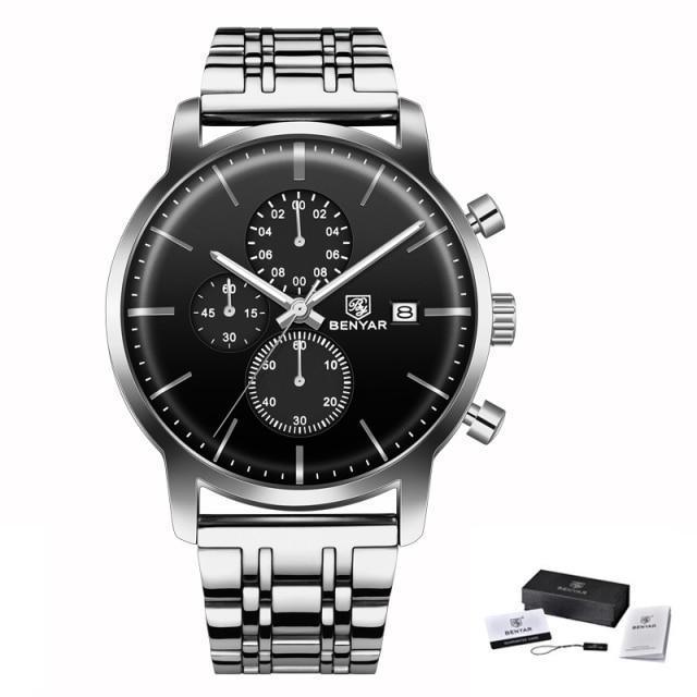 2021 New Business Men Watch Full Steel Quartz Luxury Casual Waterproof Leather Sports Male Wristwatch Stevvex