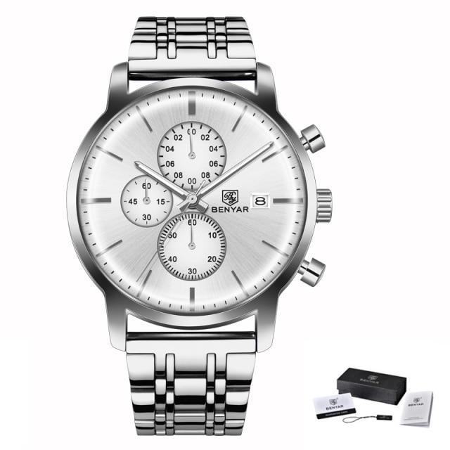 2021 New Business Men Watch Full Steel Quartz Luxury Casual Waterproof Leather Sports Male Wristwatch Stevvex