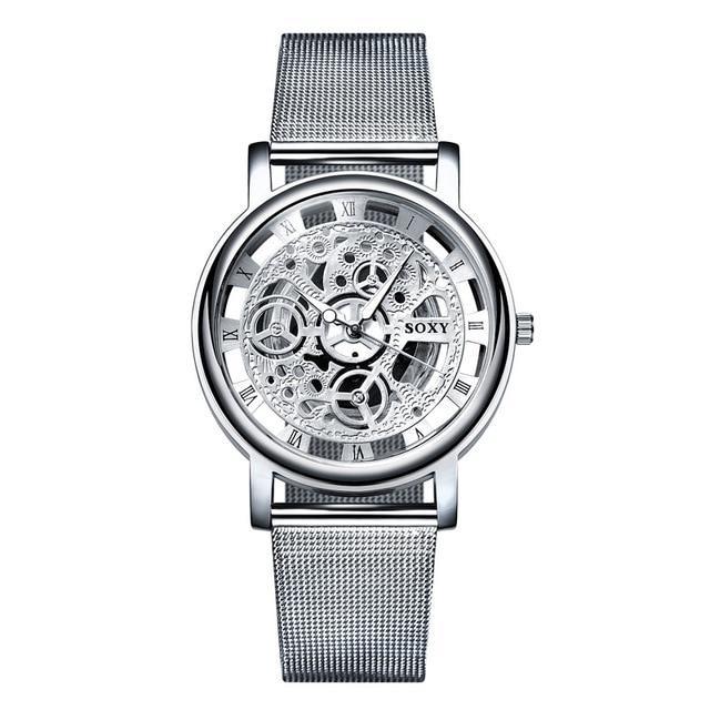 Unisex Metal Silver Watch With Steel Bracelet Unique Design Perfect Gift For Your Loved One - SJB-DIAMOND ELITES