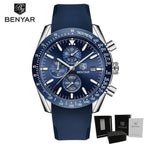 New Men Silver Blue Watch Business Analog Chronogragh Full Steel Luxury Casual Male Waterproof Sports Design Watches