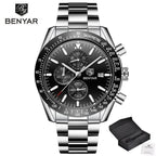 New Men Silver Blue Watch Business Analog Chronogragh Full Steel Luxury Casual Male Waterproof Sports Design Watches