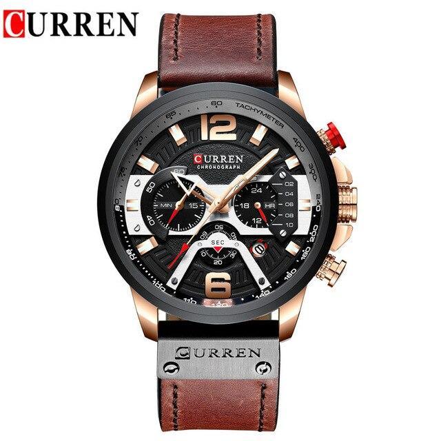 Men's Sports Waterproof Watch With Leather Belts, Chronometers And Large Numbers Details Luxury Watches Unique Design Excellent Gift Stevvex