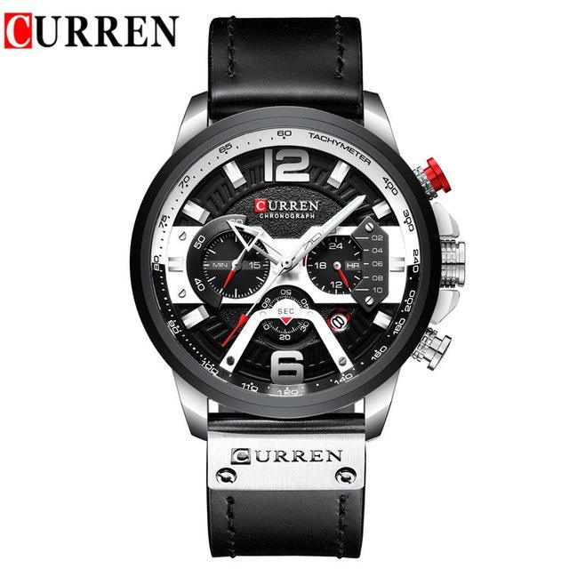 Men's Sports Waterproof Watch With Leather Belts, Chronometers And Large Numbers Details Luxury Watches Unique Design Excellent Gift Stevvex