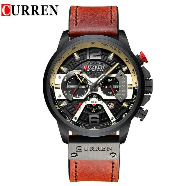 Men's Sports Waterproof Watch With Leather Belts, Chronometers And Large Numbers Details Luxury Watches Unique Design Excellent Gift Stevvex