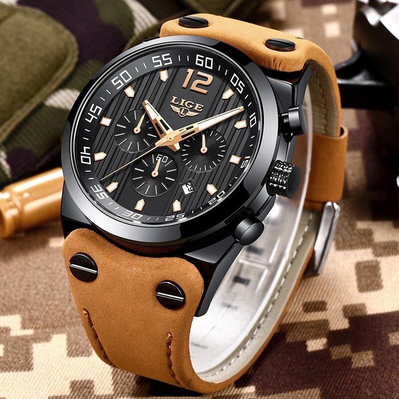 Men's Waterproof  Watch With Leather  Belts, Chronometers And Day Display Fluorescent Pointers Excellent Gift Unique Design Stevvex