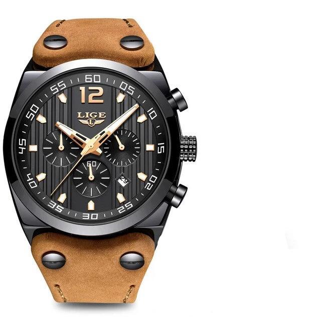 Men's Waterproof  Watch With Leather  Belts, Chronometers And Day Display Fluorescent Pointers Excellent Gift Unique Design Stevvex