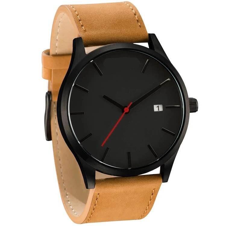Men's Elegant Watch With Date Display And Stitched Leather Straps Unique Design Perfect Gift - SJB-DIAMOND ELITES