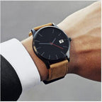 Men's Elegant Watch With Date Display And Stitched Leather Straps Unique Design Perfect Gift - SJB-DIAMOND ELITES