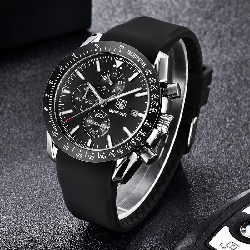 Luxury Men Stainless Steel Quartz Watch Accurate Timing Waterproof Analog Chronograph Men's Quartz Watches Stevvex