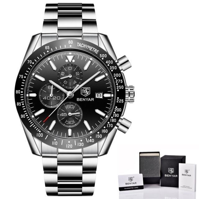 Luxury Men Stainless Steel Quartz Watch Accurate Timing Waterproof Analog Chronograph Men's Quartz Watches Stevvex
