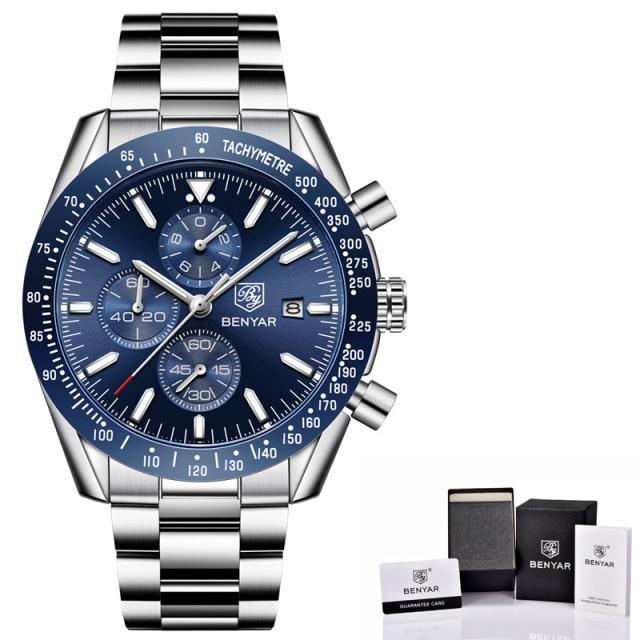 Luxury Men Stainless Steel Quartz Watch Accurate Timing Waterproof Analog Chronograph Men's Quartz Watches Stevvex