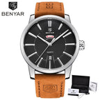 Business Fashion Men Watches Brown Luxury Military Leather Band Wristwatches  Date Week Display Watch Stevvex