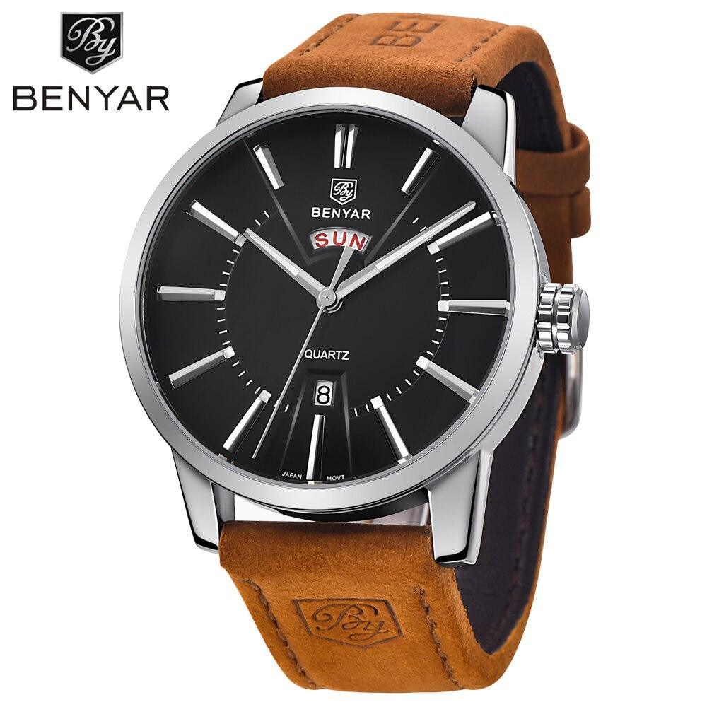 Business Fashion Men Watches Brown Luxury Military Leather Band Wristwatches  Date Week Display Watch Stevvex