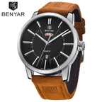 Business Fashion Men Watches Brown Luxury Military Leather Band Wristwatches  Date Week Display Watch Stevvex