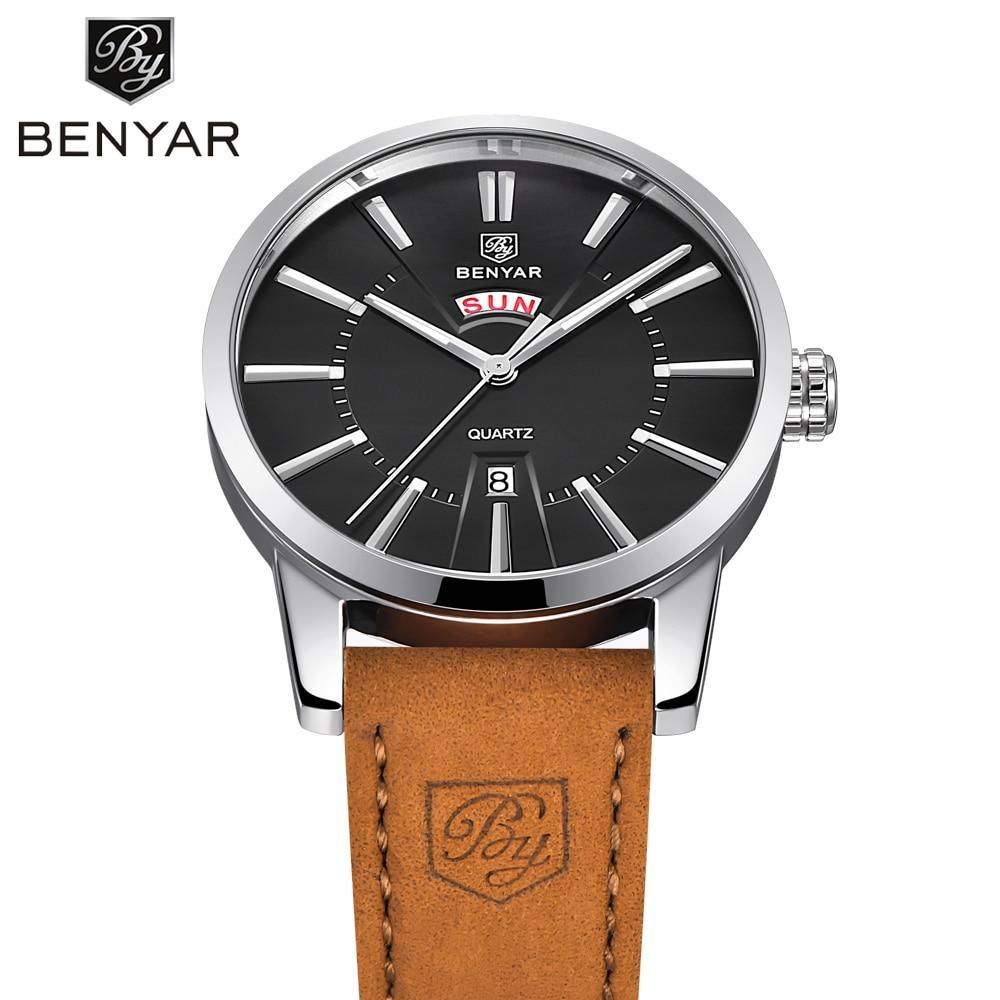 Business Fashion Men Watches Brown Luxury Military Leather Band Wristwatches  Date Week Display Watch Stevvex