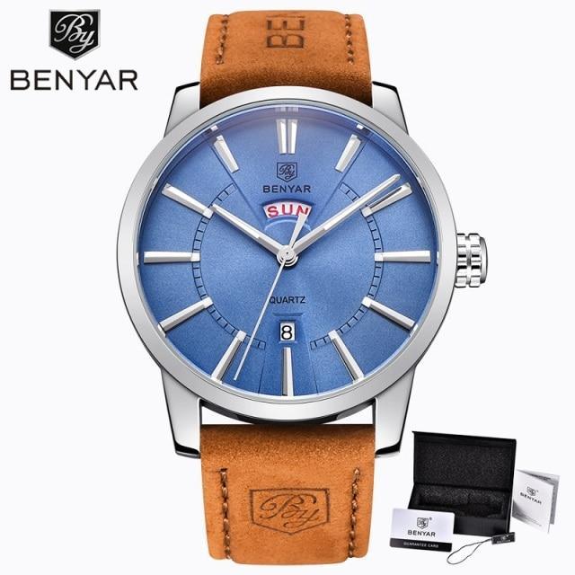 Business Fashion Men Watches Brown Luxury Military Leather Band Wristwatches  Date Week Display Watch Stevvex