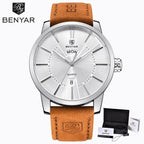 Business Fashion Men Watches Brown Luxury Military Leather Band Wristwatches  Date Week Display Watch Stevvex