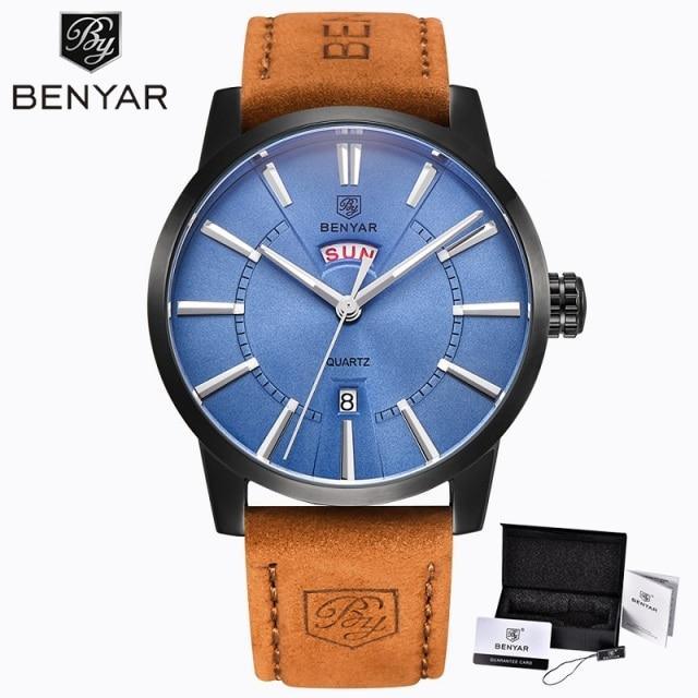 Business Fashion Men Watches Brown Luxury Military Leather Band Wristwatches  Date Week Display Watch Stevvex