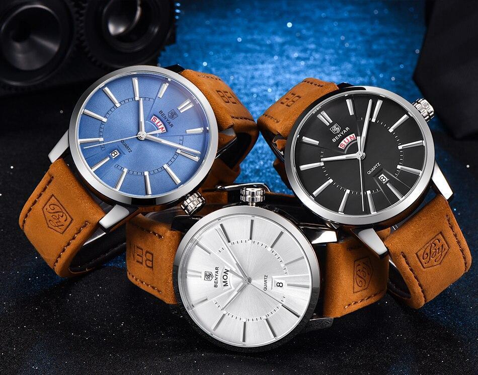 Business Fashion Men Watches Brown Luxury Military Leather Band Wristwatches  Date Week Display Watch Stevvex