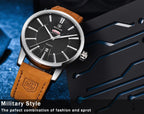 Business Fashion Men Watches Brown Luxury Military Leather Band Wristwatches  Date Week Display Watch Stevvex